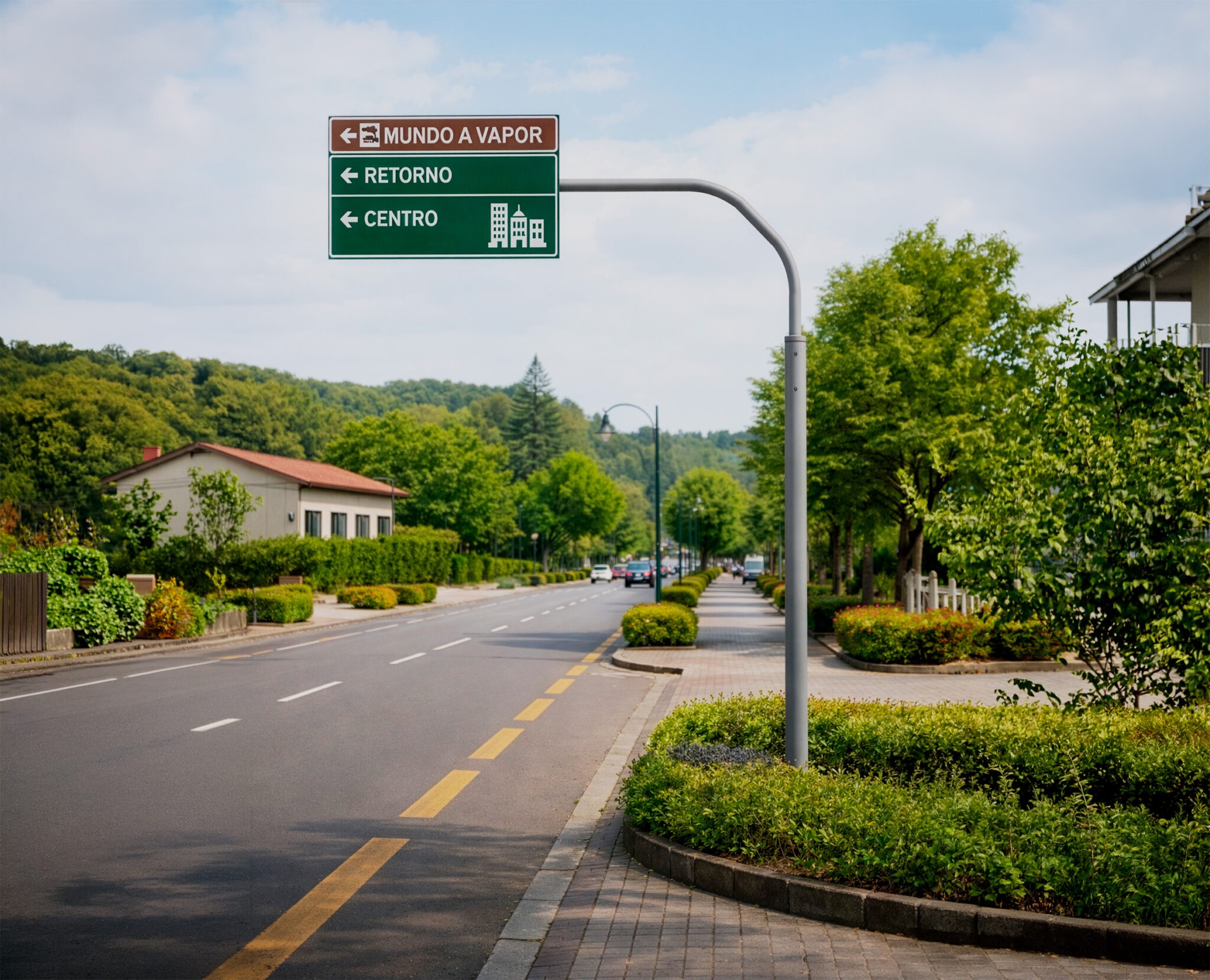 Semipórtico SP-200 para sinalização viária urbana com placa direcional