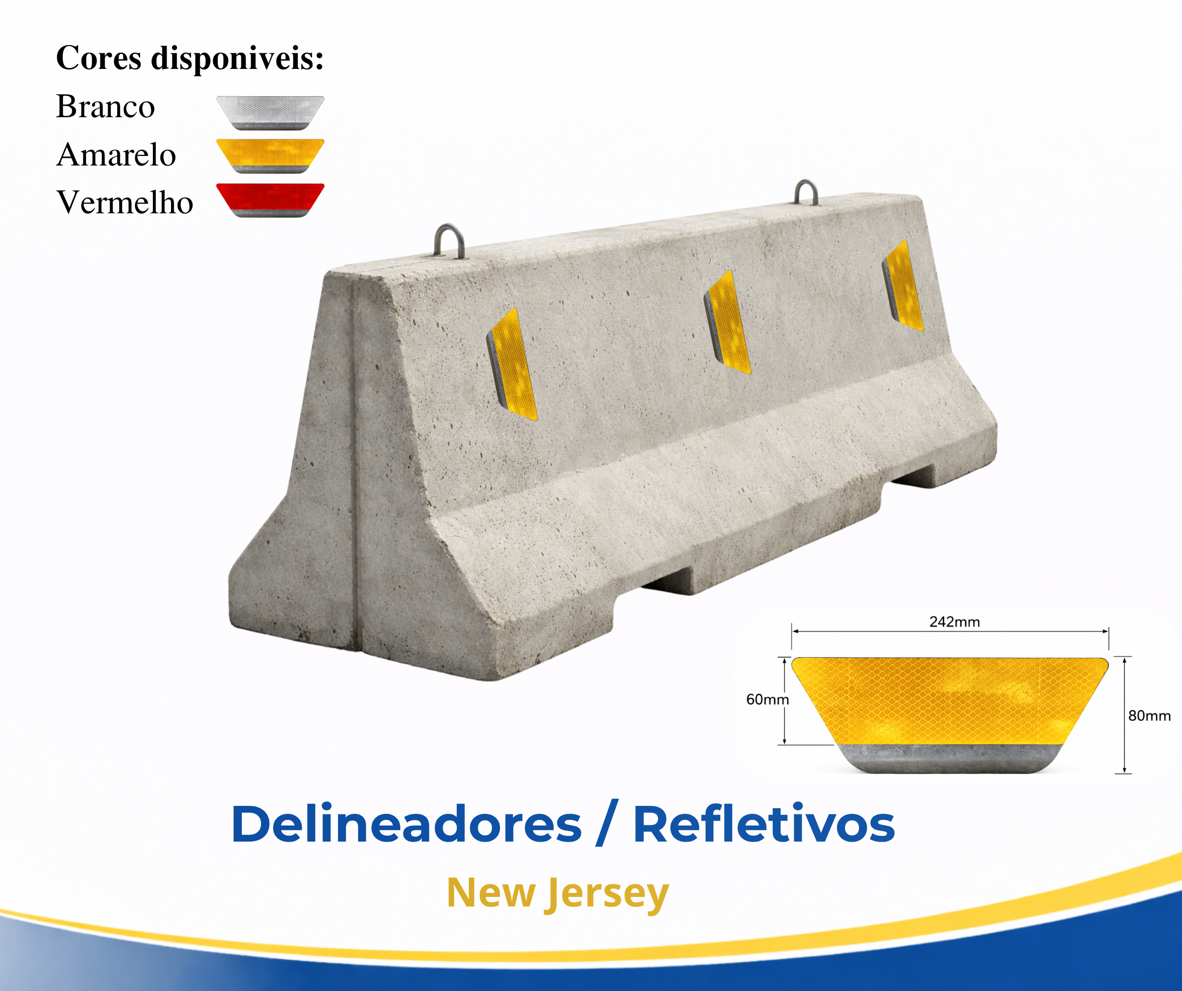 Delineador para barreira de concreto New Jersey aplicado em rodovia