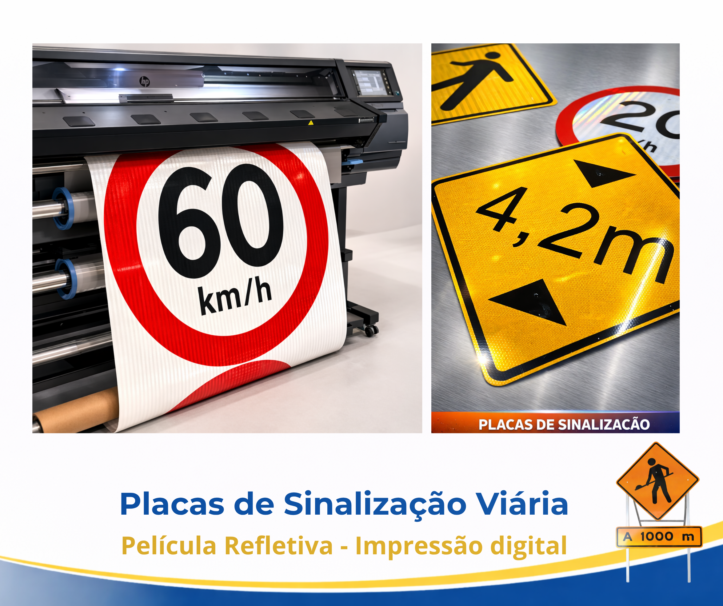 Placa de sinalização viária refletiva para uso urbano e rodoviário
