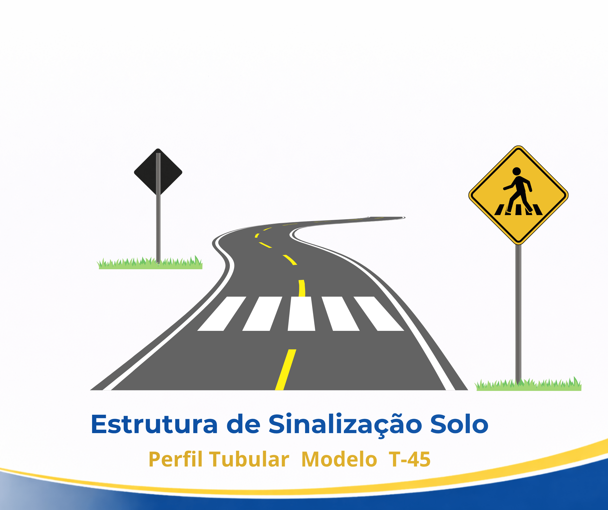 Coluna em perfil tubular para placas de sinalização viária modelo T-45